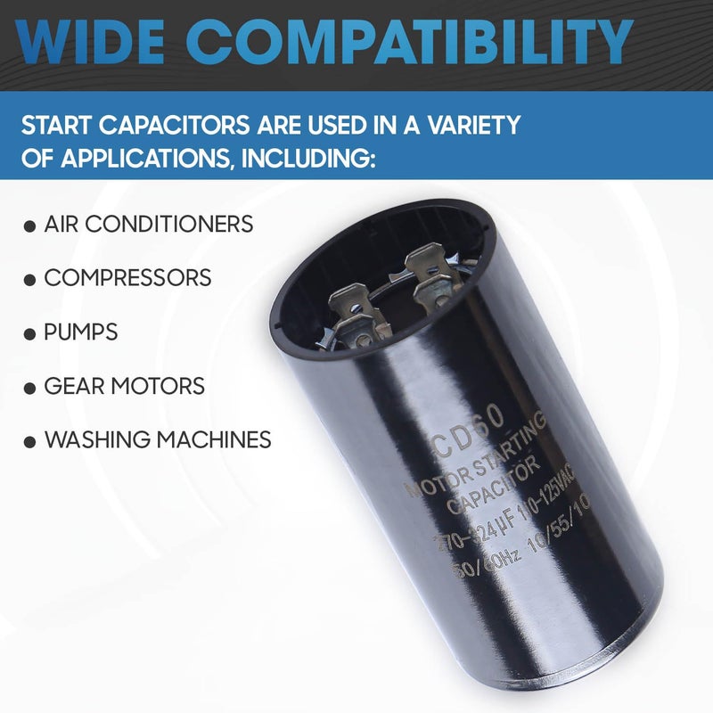 Seentech 270-324 uf/MFD 110-125 VAC ±20% CD60 Round Motor Start Capacitor 50/60 Hz AC Electric Motor Universal Fit for AC Motor Run or Fan Start and Cool or Heat Pump Air Conditioner - Image 3